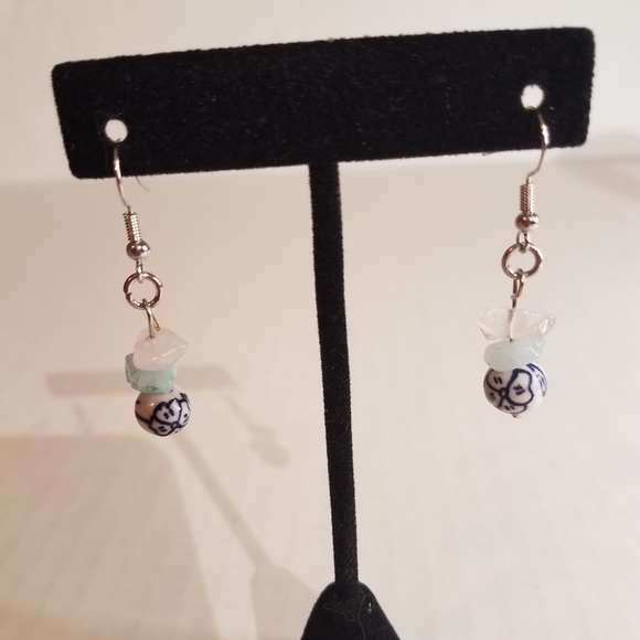 Jewelry - Handmade earrings blue and white flower 4r9